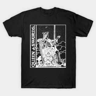 Queen of Swords Tarot Card Rider Waite Black and White T-Shirt